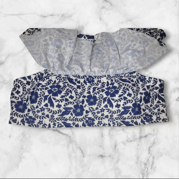 KENSIE - Blue Ruffle Off Shoulder Floral Bikini - Picture 3 of 9